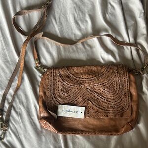 Sundance Brown Crossbody Bag with Decorative Stitching